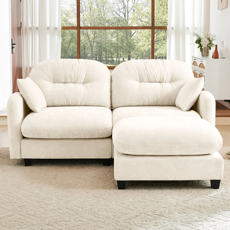 Beige 2 Sectional With Movable , Soft Chenille, Ergonomic Design, Cushion, Suitable For Small Living Areas Modular Couch High Foam, Pleated , Multiple Combinations,