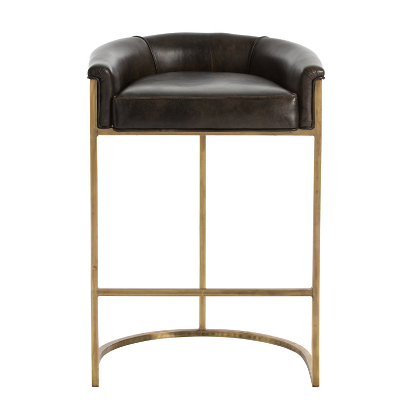 Calvin Upholstered Bar Stool, Gold, Dark Brown, Counter Stool (25" Seat Height)