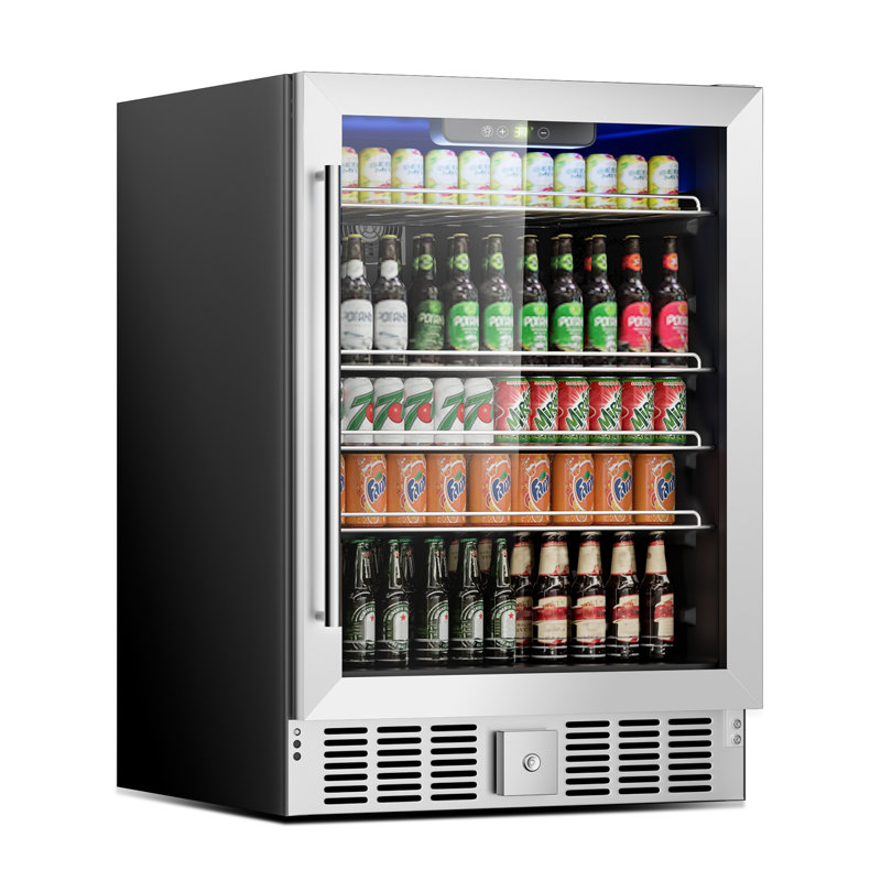 Beverage Refrigerator Cooler, 166 Can/5.3 Cubic Feet Mini Fridge With Glass Front Door, Digital Display Small Refrigerator With Adjustable Shelves For Soda, Beer Or Wine