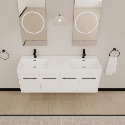 Meuble-lavabo mural 60 po avec lavabo double en résine épaisse