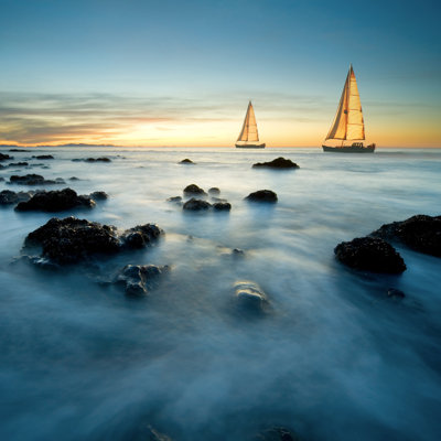 Sailboats on Sea at Dusk 1 Piece Wrapped Canvas Wall Art