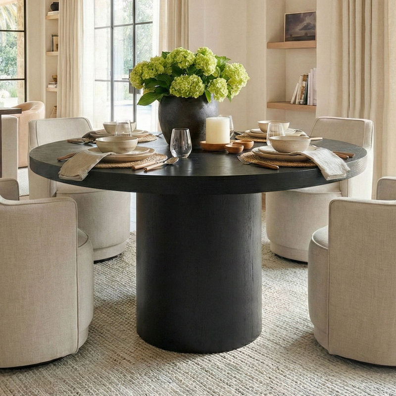 47" Solid Round Pedestal Kitchen Dining Table, Black