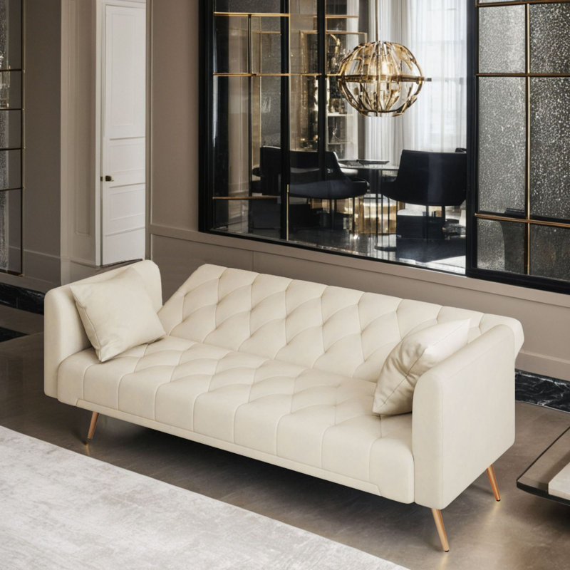 Canapé en velours 71 po Maymie, S. O., Velours beige