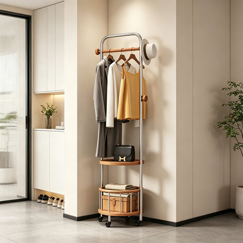 Luxury Rolling Hall Tree Rack, Cherry