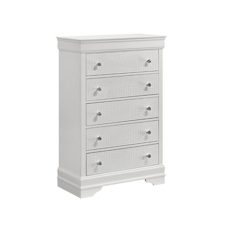 Commode 5 tiroirs Mylhana, Blanc