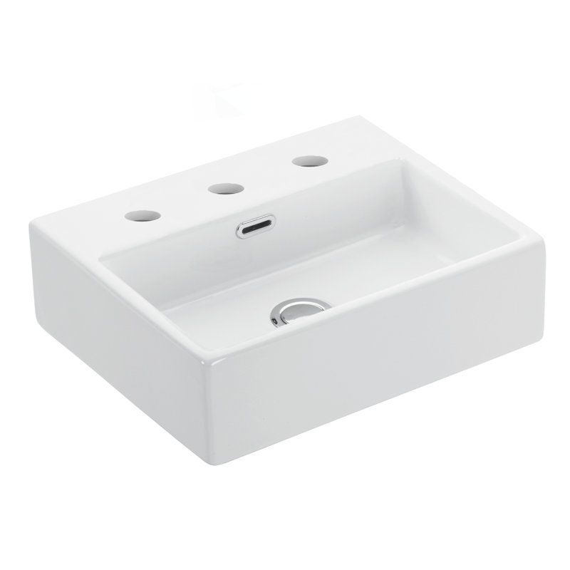 Lavabo de salle de bain vasque rectangulaire en céramique avec trop-plein Quattro, Blanc lustré