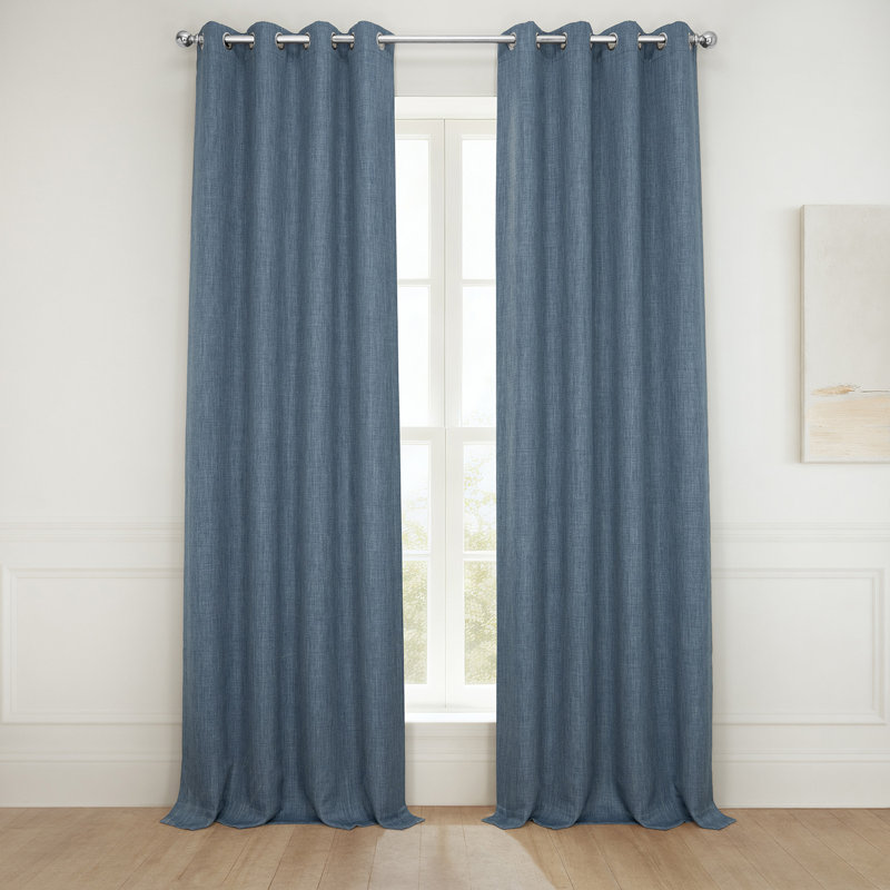 Oneridge Room Darkening Faux Linen Single Curtain Panel, 50" W x 96" L, Reverie Blue