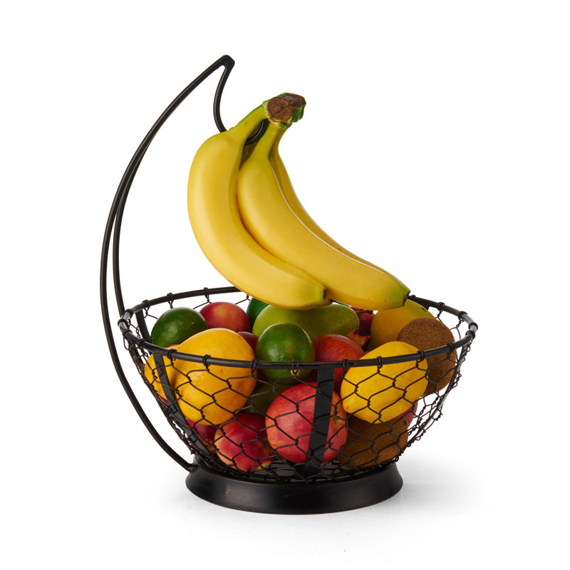 Black Iron Circular Fruit Basket with Banana Hook