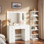 Meuble-lavabo avec 3 modes d'éclairage couleur, 11 ampoules Hollywood, prise de courant, tiroirs et tablettes de rangement à 7 niveaux