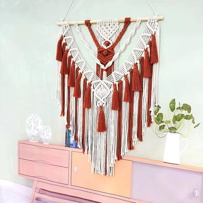 Décoration murale Boho Macrame, Rouge violacé