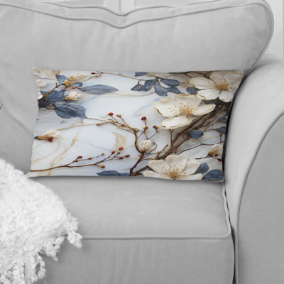Magnolias Vein White And Blue Marble Pattern - Floral Polyester Pillow