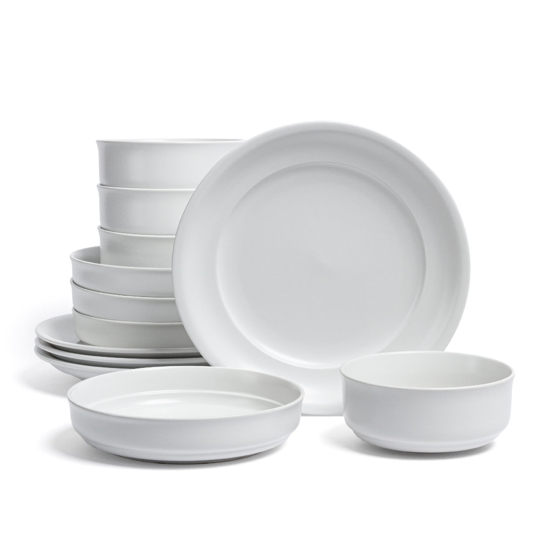 over&back Rimmed 12-Piece Semi Hand-Finished Stoneware Dinnerware Set, Service for 4 (Set of 4) over&back 