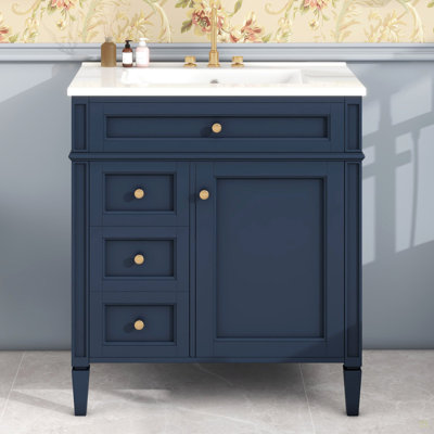 Meuble-lavabo de 30 po avec lavabo supérieur, meuble-lavabo moderne avec 2 tiroirs et tiroir escamotable, meuble-lavabo simple