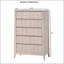 Commode 1 pièce de style Mid-Century moderne avec poignées cachées, pieds évasés et finition blanche délavée verticale pour la chambre à coucher