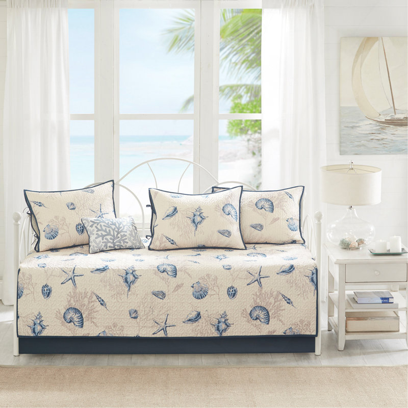 Ensemble de housse pour lit de jour simple en microfibre réversible avec imprimé coquillage et corail pour matelas
