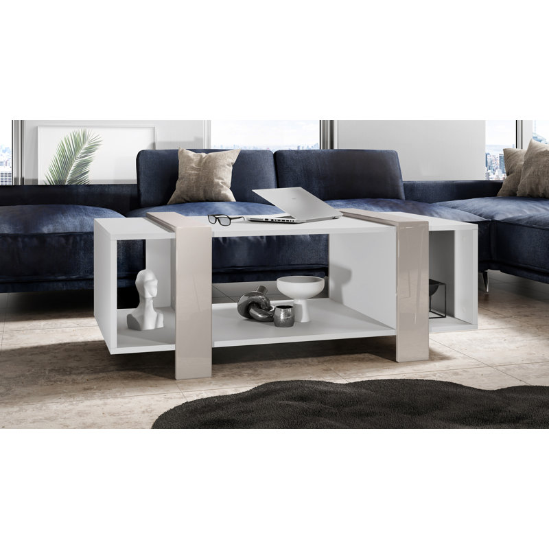 Bouirou Coffee Table with Storage, White Matt/Sand Grey High Gloss