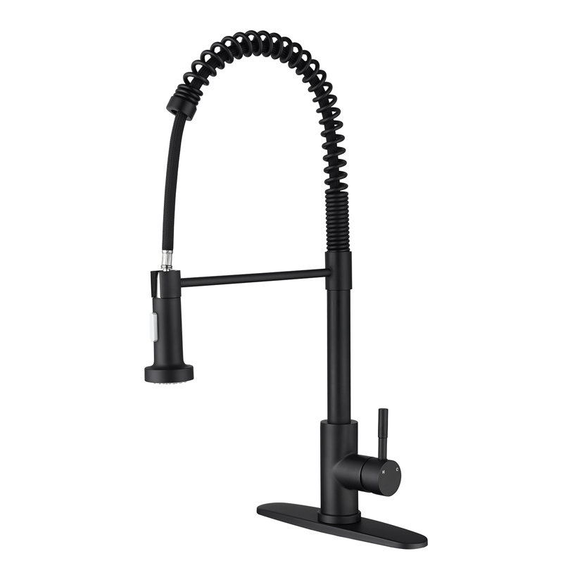 Robinet de cuisine noir mat avec douchette rétractable, acier inoxydable, buse rotative à 360 ° pour un débit d'eau sans effort, surface corrosive et antirouille, poignée rétractable en acier noir