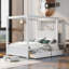 Lit à baldaquin avec rangement, lit double en bois massif au fini blanc pour chambre à coucher moderne, aucun sommier requis