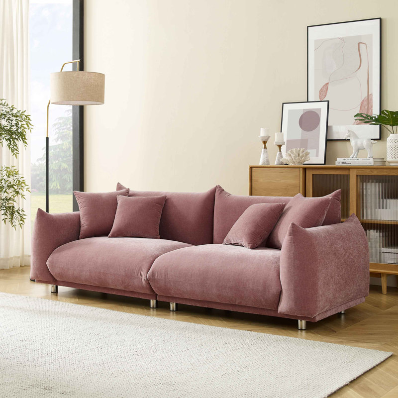 Arnya Upholstered Sofa with Round Arms, Old Rosa Rayon/Viscose, 29" H x 88.9" W x 37" D, 3