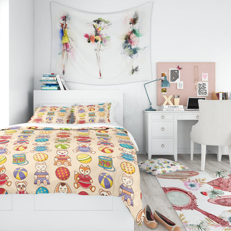 Ensemble de housse de couette en microfibre rouge / beige / bleu, Housse de couette très grand + 2 taies décoratives