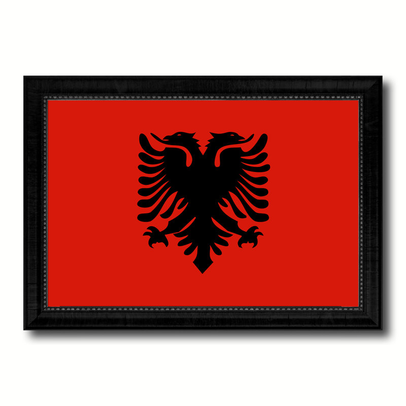 "albanie country flag" , reproduction d’art sur toile encadrée, H 15 po x l 21 po x P 1 po, Encadrement noir