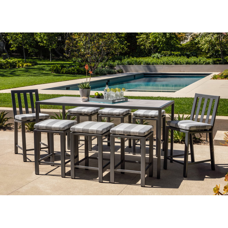 Aris Outdoor Bar Stool, Graphite, Alcazar Redwood, 31.75"