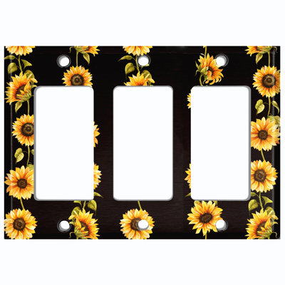 Metal Light Switch Plate Outlet Cover (Summer Time Sun Flowers Bouquet Black  - Single Toggle)