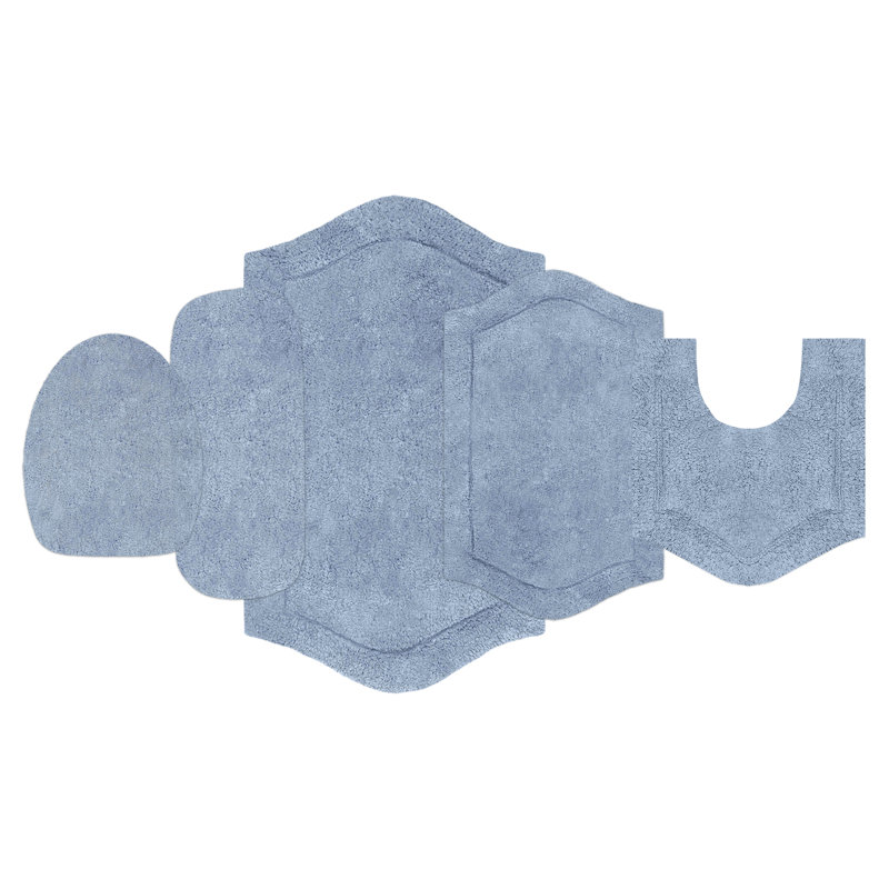 Ensemble de tapis de bain en coton 5 pièces Athyrium, Bleu
