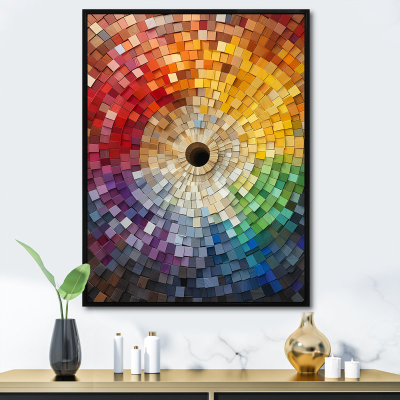 «Colorful Spiraling Mosaic - Abstract Spirals», art mural, Encadrement doré, H 40 po x l 30 po x P 1,5 po