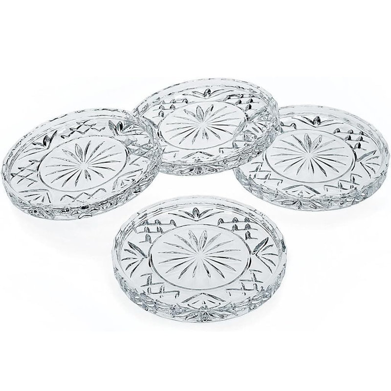 3.9"4-Pack Dublin Crystal Glass Coasters - Barware Coffee Table Decor