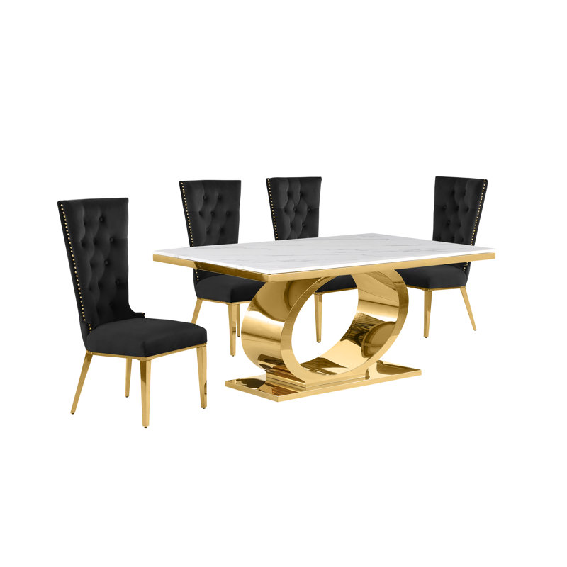 7 pièces Ensemble repas, 5, Noir / or, Or