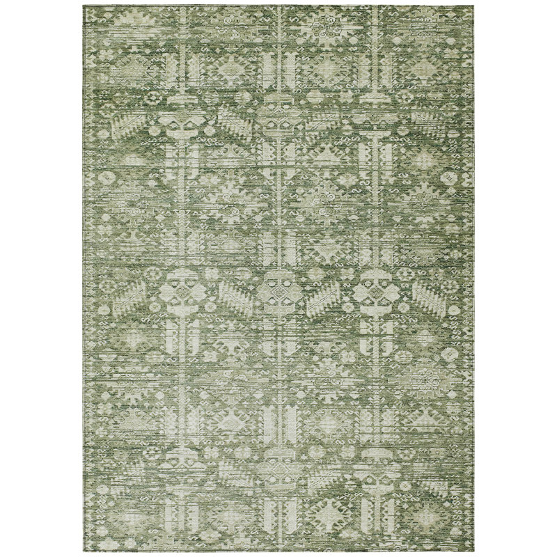 Machine Washable Indoor/Outdoor Xhevrie Aloe Rug, Rectangle 10' x 14'
