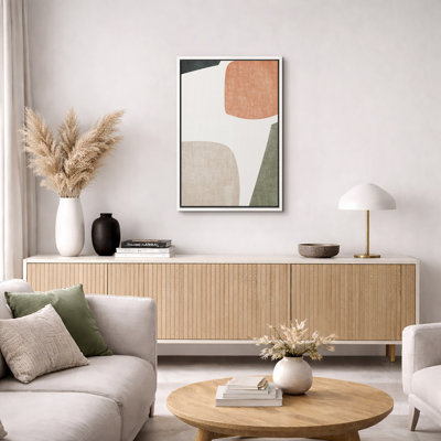 Mid Century Shape "Muted Abstract Color Blocks Artwork, Vibrant Simple Neutral Modern Wall Pictures, Framed Canvas Giclee Print Wall Art"