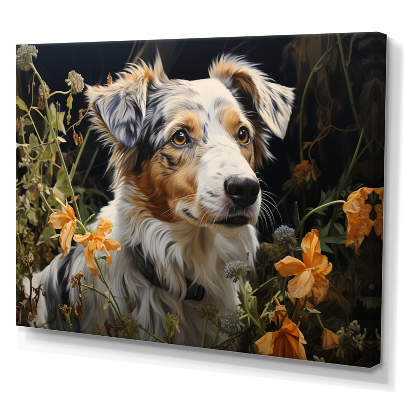 Dog Inquisitive Canine Pastoral - Imprimé, H 12 po x l 20 po x P 1 po, Toile tendue