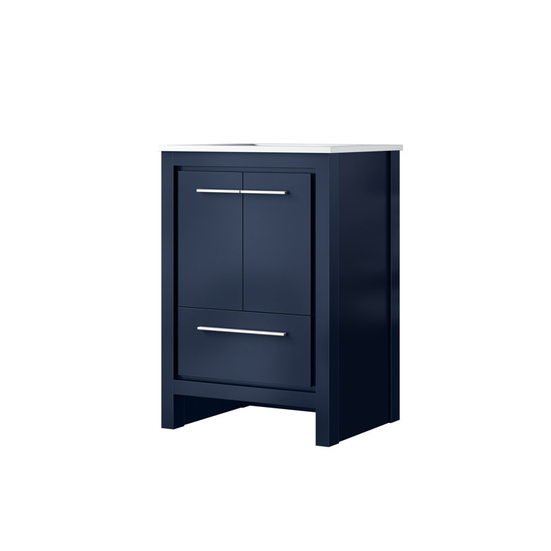 24 po L 20 po x P 2 po Meuble-lavabo bleu marine - comptoir en quartz blanc