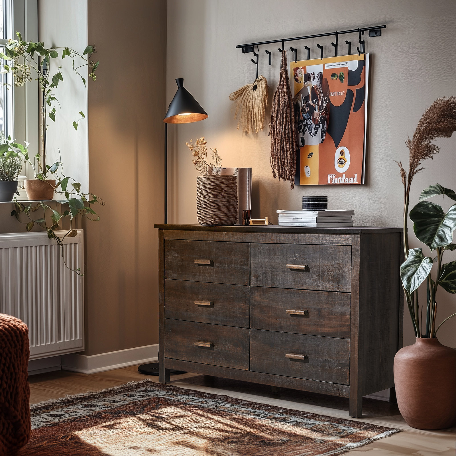 Winston Porter Brown MDF Veneer 6-Drawer Dresser 47.2"X15.7"X31.5" & Reviews | Wayfair