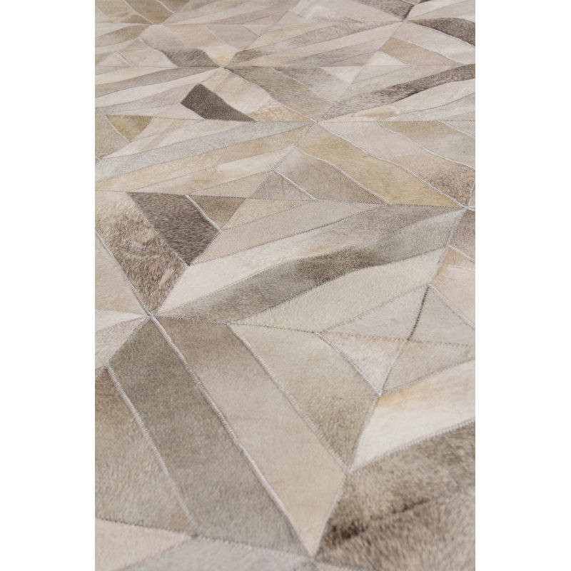Natural Hide Cowhide Geometric Area Rug in Silver, Rectangle 11'6" x 14'6"
