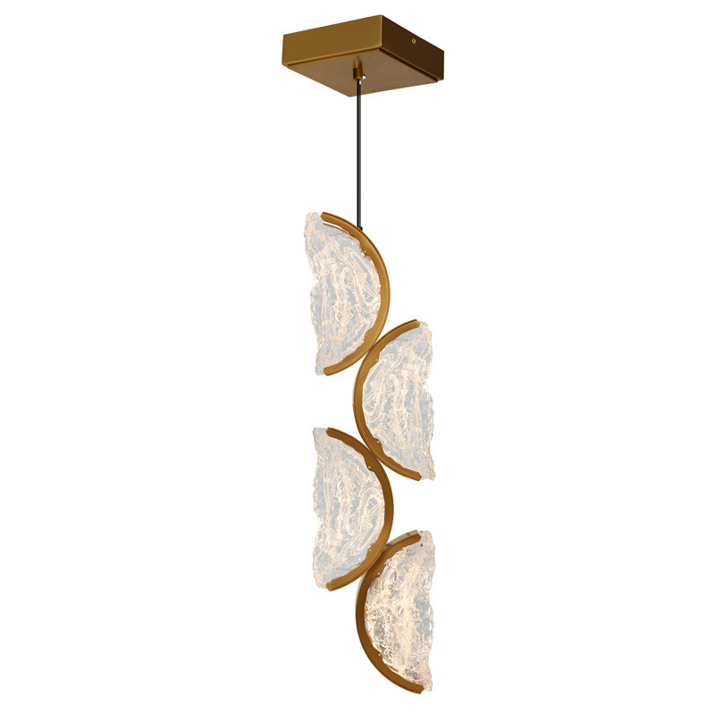 Mini-luminaire suspendu moderne intégré en laiton à DEL avec verre texturé fait à la main de 8 po pour îlot de cuisine