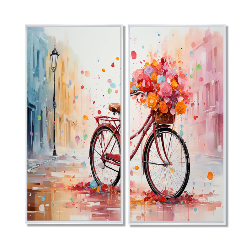 Vélo, pédalage, souvenirs, pointillisme - transport bicyclette, art mural, H 32 po x l 32 po, Blanc