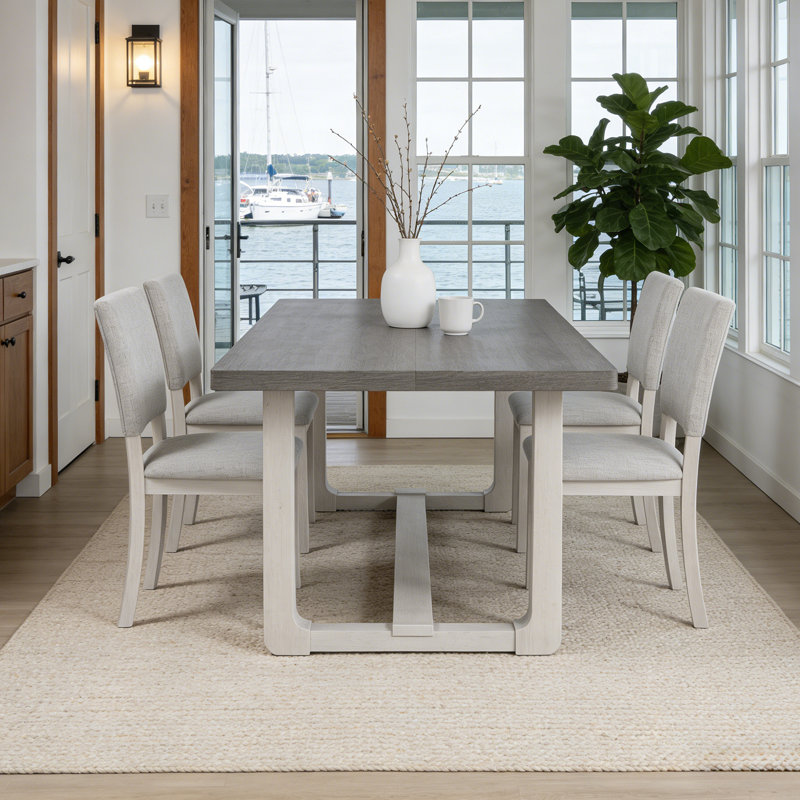 Modern 5-Piece Solid Wood Dining Table Sets For 4, Kitchen Table Set With 4 Upholstered Chairs, Light Gray, Light Gray