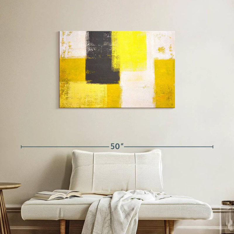 Avery jaune et gris abstrait, H 24 po x l 36 po