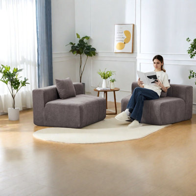 Canapé modulaire moderne 2 places en chenille gris