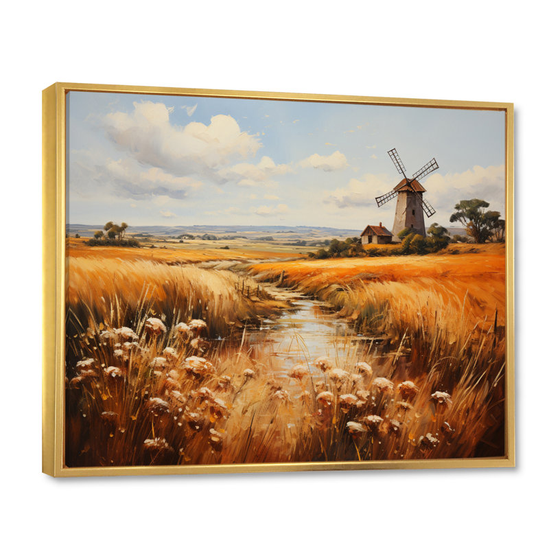 «Danemark Windmill Serenade», reproduction sur toile, Cadre flottant doré, H 34 po x l 44 po x P 1,5 po