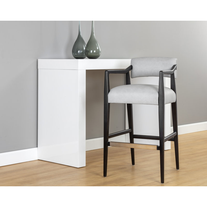 Tabouret de bar Keagan - cuir gris clair Saloon, Tabouret de bar (siège d'une hauteur de 31,50 po), Cuir gris clair