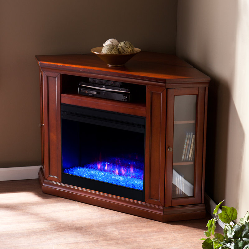 Bauerle Color Changing Media Cabinet Fireplace, Brown Mahogany