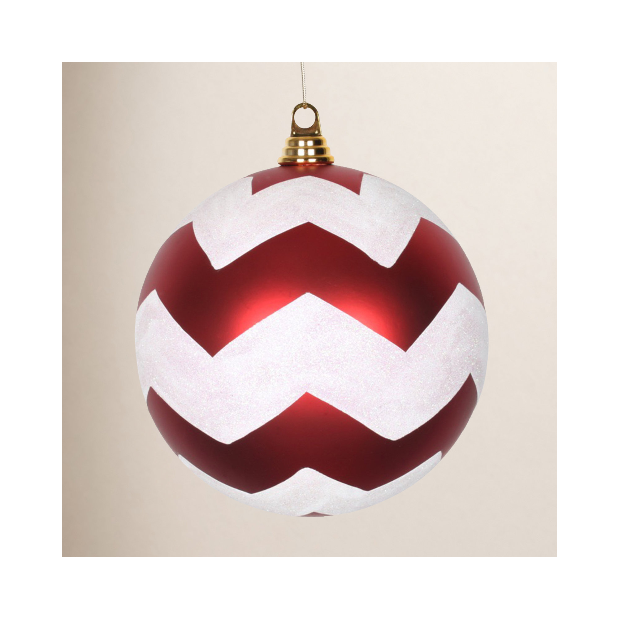 Chevron Shatterproof Christmas Ball Ornament, 7.87" H x 7.87" W x 8.27" D, Red / White