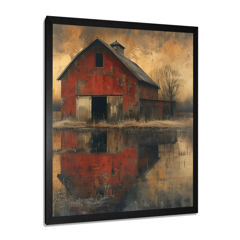 Ancienne grange rétro rouge brun rétro - Art mural de grange, Toile encadrée noire simple, H 32 po x l 24 po x P 1 po