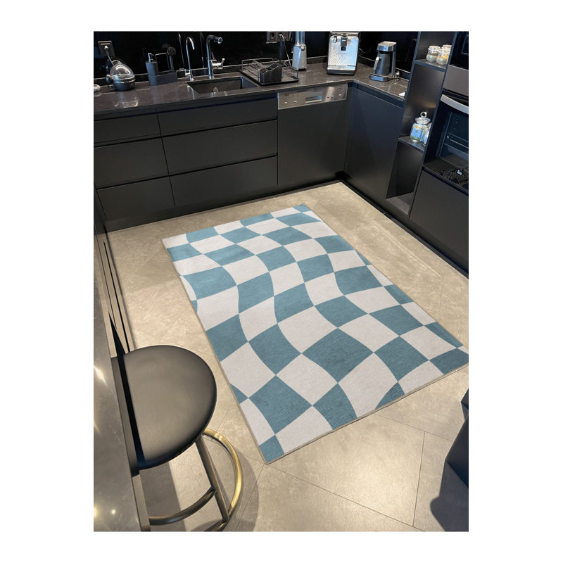 Tapis décoratif géométrique moderne à motif géométrique bleu lavable à la machine