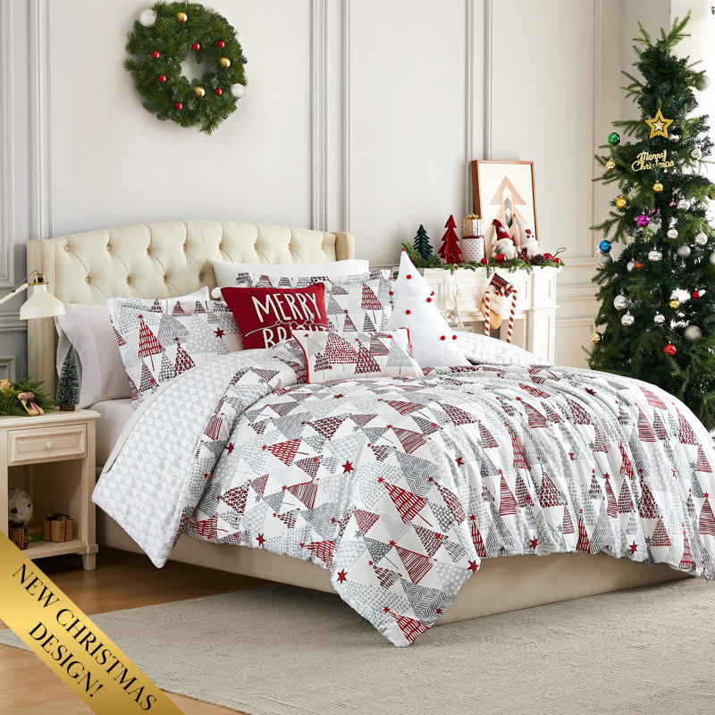 Merry and Bright 6-Piece Oversized Reversible lightweight Comforter Holiday Bedding Set, Twin Comforter + 1 Standard Sham