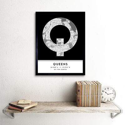 Queens New York United States City Map Black And White - Single Picture Frame Typography